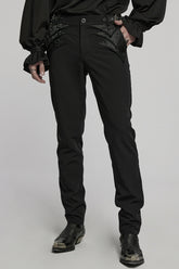 Black Jacquard Buckle Men's Punk Pants